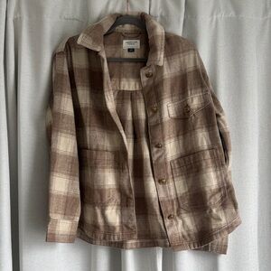 American Eagle Outfitters Tan and Cream Plaid Jacket
